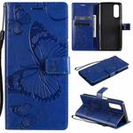 For OPPO Realme 7 3D Butterflies Embossing Pattern Horizontal Flip Leather Case with Holder & Card Slot & Wallet(Blue)