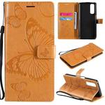 For OPPO Realme 7 3D Butterflies Embossing Pattern Horizontal Flip Leather Case with Holder & Card Slot & Wallet(Yellow)