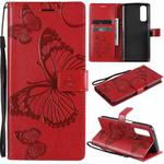 For OPPO Realme 7 3D Butterflies Embossing Pattern Horizontal Flip Leather Case with Holder & Card Slot & Wallet(Red)