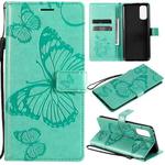 For OPPO Reno4 4G 3D Butterflies Embossing Pattern Horizontal Flip Leather Case with Holder & Card Slot & Wallet(Green)