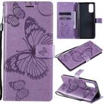 For OPPO Reno4 4G 3D Butterflies Embossing Pattern Horizontal Flip Leather Case with Holder & Card Slot & Wallet(Purple)