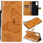 For OPPO Reno4 4G 3D Butterflies Embossing Pattern Horizontal Flip Leather Case with Holder & Card Slot & Wallet(Yellow)