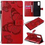 For OPPO Reno4 4G 3D Butterflies Embossing Pattern Horizontal Flip Leather Case with Holder & Card Slot & Wallet(Red)