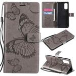 For OPPO Reno4 4G 3D Butterflies Embossing Pattern Horizontal Flip Leather Case with Holder & Card Slot & Wallet(Grey)