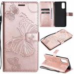 For OPPO Reno4 4G 3D Butterflies Embossing Pattern Horizontal Flip Leather Case with Holder & Card Slot & Wallet(Rose Gold)