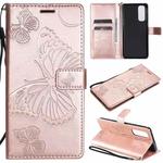 For OPPO Reno4 Pro 4G 3D Butterflies Embossing Pattern Horizontal Flip Leather Case with Holder & Card Slot & Wallet(Rose Gold)