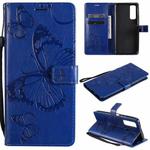 For Huawei P smart 2021 3D Butterflies Embossing Pattern Horizontal Flip Leather Case with Holder & Card Slot & Wallet(Blue)