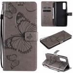 For Huawei P smart 2021 3D Butterflies Embossing Pattern Horizontal Flip Leather Case with Holder & Card Slot & Wallet(Grey)