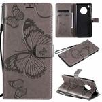 For Huawei Y9a 3D Butterflies Embossing Pattern Horizontal Flip Leather Case with Holder & Card Slot & Wallet(Grey)