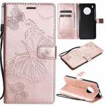 For Huawei Y9a 3D Butterflies Embossing Pattern Horizontal Flip Leather Case with Holder & Card Slot & Wallet(Rose Gold)