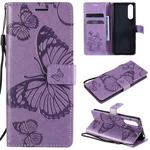 For Sony Xperia5 II 3D Butterflies Embossing Pattern Horizontal Flip Leather Case with Holder & Card Slot & Wallet(Purple)