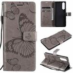 For Sony Xperia5 II 3D Butterflies Embossing Pattern Horizontal Flip Leather Case with Holder & Card Slot & Wallet(Grey)