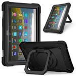 For Amazon Kindle Fire HD 8 (2020) Contrast Color Shockproof Robot Silicone + PC Case with Wristband Holder(Black)