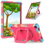 For Samsung Galaxy Tab A7 10.4 (2020) T500 / T505 Contrast Color Shockproof Robot Silicone + PC Case with Wristband Holder(Camouflage + Rose Red)