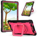 For Samsung Galaxy Tab A7 10.4 (2020) T500 / T505 Contrast Color Shockproof Robot Silicone + PC Case with Wristband Holder(Black + Rose Red)
