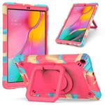 For Samsung Galaxy Tab A10.1 (2019) T510 Contrast Color Shockproof Robot Silicone + PC Case with Wristband Holder(Camouflage + Rose Red)
