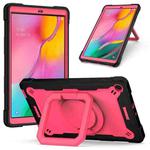 For Samsung Galaxy Tab A10.1 (2019) T510 Contrast Color Shockproof Robot Silicone + PC Case with Wristband Holder(Black + Rose Red)