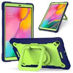 For Samsung Galaxy Tab A10.1 (2019) T510 Contrast Color Shockproof Robot Silicone + PC Case with Wristband Holder(Navy Blue + Yellow-green)