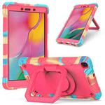 For Samsung Galaxy Tab A 8.0 (2019) T290 Contrast Color Shockproof Robot Silicone + PC Case with Wristband Holder(Camouflage + Rose Red)