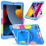 For iPad 10.2 2021 / 2020 / 2019 Contrast Color Shockproof Robot Silicone + PC Case with Wristband Holder(Camouflage + Blue)