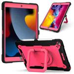 For iPad 10.2 2021 / 2020 / 2019 Contrast Color Shockproof Robot Silicone + PC Case with Wristband Holder(Black + Rose Red)