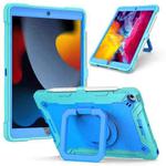 For iPad 10.2 2021 / 2020 / 2019 Contrast Color Shockproof Robot Silicone + PC Case with Wristband Holder(Mint Green + Blue)