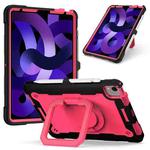 Contrast Color Shockproof Robot Silicone + PC Case with Wristband Holder For iPad Air 2022 / 2020 10.9(Black + Rose Red)