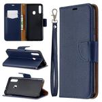 For Galaxy A20s Litchi Texture Pure Color Horizontal Flip PU Leather Case with Holder & Card Slots & Wallet & Lanyard(Dark Blue)
