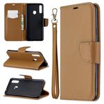 For Galaxy A20s Litchi Texture Pure Color Horizontal Flip PU Leather Case with Holder & Card Slots & Wallet & Lanyard(Brown)
