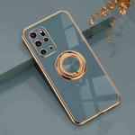 For Samsung Galaxy S20 Plus 6D Electroplating Full Coverage Silicone Protective Case with Magnetic Ring Holder(Grandma Ash)