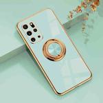 For Samsung Galaxy S20 Plus 6D Electroplating Full Coverage Silicone Protective Case with Magnetic Ring Holder(Light Cyan)