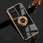 For Samsung Galaxy S21 Ultra 5G 6D Electroplating Full Coverage Silicone Protective Case with Magnetic Ring Holder(Black)