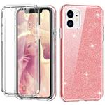 For iPhone 11 Shockproof PC+TPU Back Protective Case + Front PET Screen Protector(Pink Glitter)