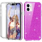 For iPhone 11 Shockproof PC+TPU Back Protective Case + Front PET Screen Protector(Purple Glitter)