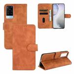 For vivo X60 5G Solid Color Skin Feel Magnetic Buckle Horizontal Flip Calf Texture PU Leather Case with Holder & Card Slots & Wallet(Brown)