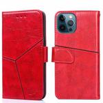 For iPhone 12 Pro Max Geometric Stitching Horizontal Flip TPU + PU Leather Case with Holder & Card Slots & Wallet(Red)