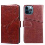 For iPhone 12 Pro Max Geometric Stitching Horizontal Flip TPU + PU Leather Case with Holder & Card Slots & Wallet(Dark Brown)