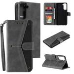 For Samsung Galaxy S21 5G Stitching Calf Texture Horizontal Flip Leather Case with Holder & Card Slots & Wallet(Grey)