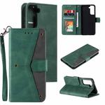 For Samsung Galaxy S21 5G Stitching Calf Texture Horizontal Flip Leather Case with Holder & Card Slots & Wallet(Green)