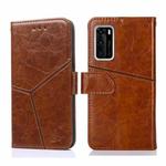 For Huawei P40 Geometric Stitching Horizontal Flip TPU + PU Leather Case with Holder & Card Slots & Wallet(Light Brown)