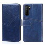 For Huawei P40 lite 5G Geometric Stitching Horizontal Flip TPU + PU Leather Case with Holder & Card Slots & Wallet(Blue)