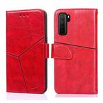 For Huawei P40 lite 5G Geometric Stitching Horizontal Flip TPU + PU Leather Case with Holder & Card Slots & Wallet(Red)