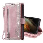 For Samsung Galaxy S21 Ultra 5G Nine Card Zipper Bag Horizontal Flip Leather Case With Holder & Card Slots & Photo Frame & Wallet(Pink)