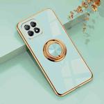 For OPPO Reno4 SE 6D Electroplating Full Coverage Silicone Protective Case with Magnetic Ring Holder(Light Cyan)