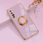 For OPPO Reno3 Pro 6D Electroplating Full Coverage Silicone Protective Case with Magnetic Ring Holder(Light Purple)