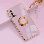 For OPPO Reno4 Pro 6D Electroplating Full Coverage Silicone Protective Case with Magnetic Ring Holder(Light Purple)