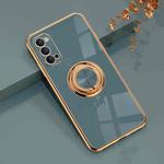 For OPPO Reno4 Pro 6D Electroplating Full Coverage Silicone Protective Case with Magnetic Ring Holder(Grey)