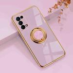 For OPPO Reno5 6D Electroplating Full Coverage Silicone Protective Case with Magnetic Ring Holder(Light Purple)
