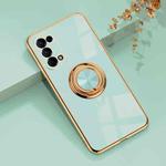 For OPPO Reno5 Pro 6D Electroplating Full Coverage Silicone Protective Case with Magnetic Ring Holder(Light Cyan)