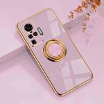 For vivo X50 Pro 6D Electroplating Full Coverage Silicone Protective Case with Magnetic Ring Holder(Light Purple)
